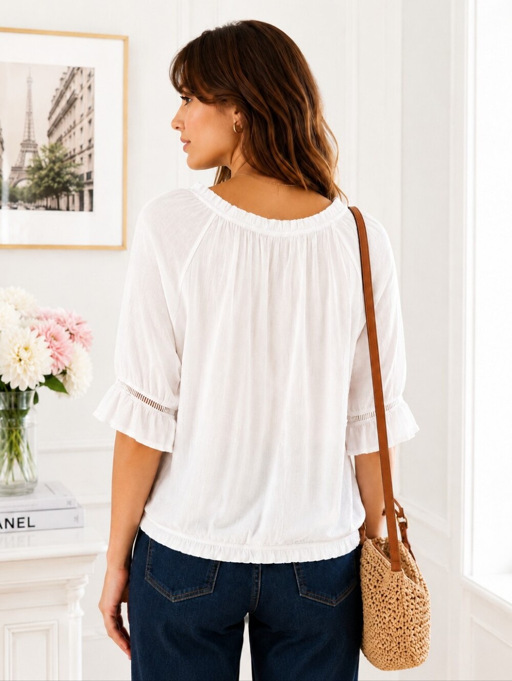 Ryan Michelle | White Lace Trim Peasant Blouse | Size 2X | Boho Cottagecore Top - Picture 2 of 8